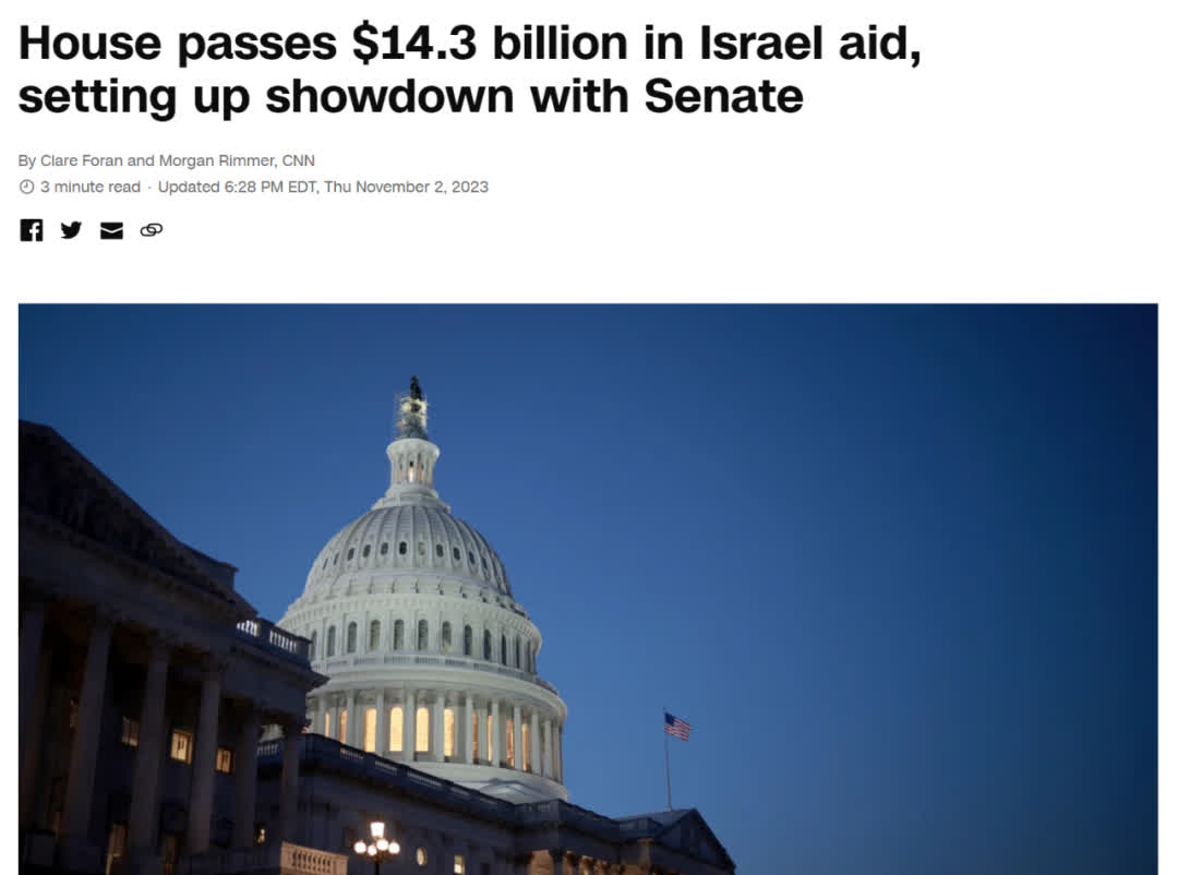 澳門頭條--美國眾議院通過對以色列援助法案將提交參議院審議