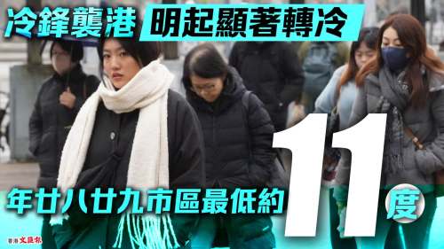 冷锋袭港明起显著转冷　年廿八廿九市区最低约11度
