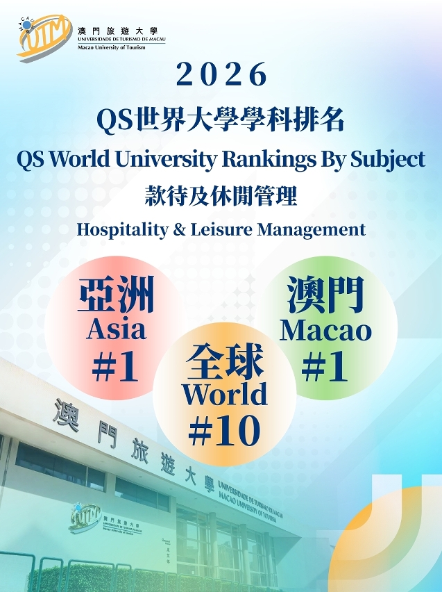 澳旅大於2026 QS世界大學“款待及休閒管理”學科排名獲佳績　位列全球第十、亞洲第一 